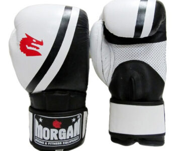 MORGAN PROFESSIONAL BLAKC AND WHITE LEATHER BOXING GLOVES